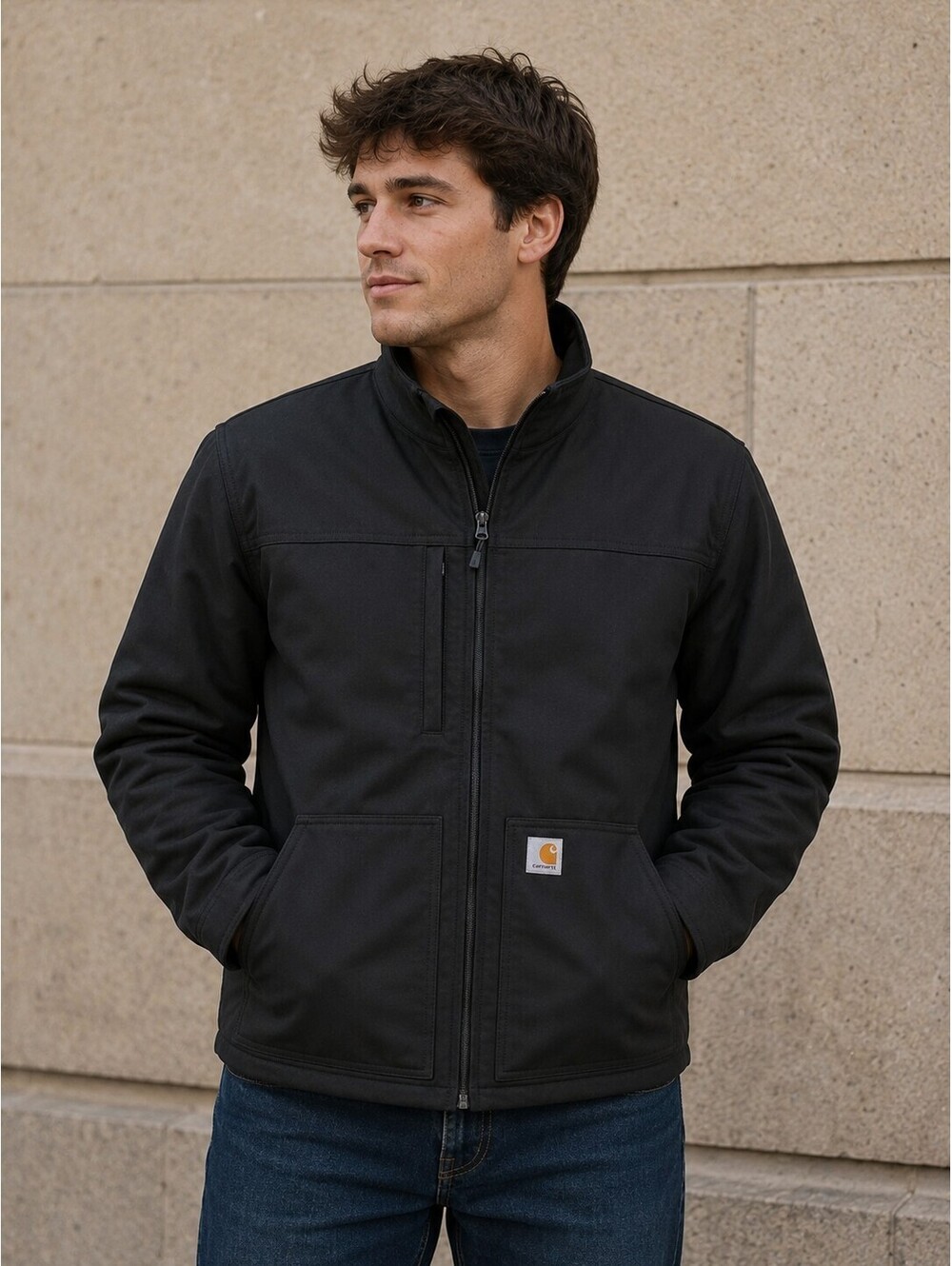 Carhartt Jacket Mens L Black Rugged Flex Peak Bonded Fleece Scrub Full-Zip